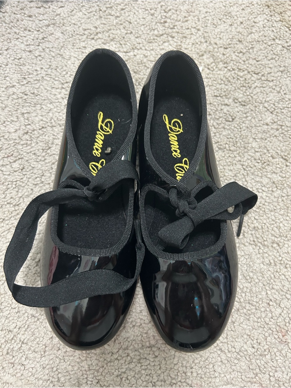 Dance Class Black Glossy Tap Shoes with Ribbon Ties